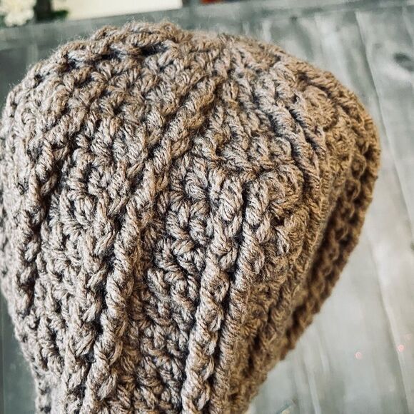 Brown Knit Crochet Winter Beanie Hat - Picture 3 of 3
